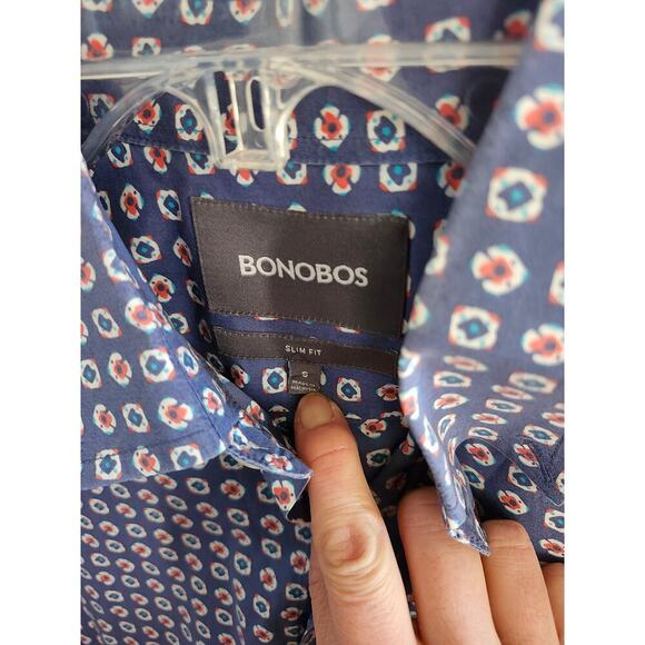 Bonobos Long Sleeve Blue white Flower pattern Button Down Shirt sz Small - Picture 3 of 3